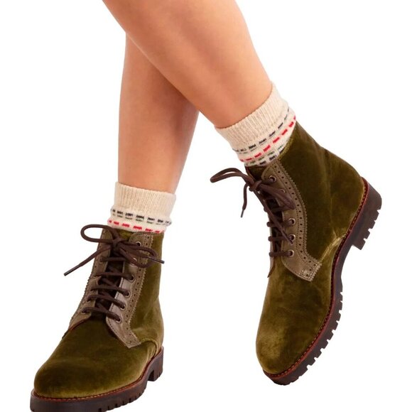 Penelope Chilvers Rodriguez Velvet & Leather Boots Moss Green NEW 37 - Picture 3 of 9